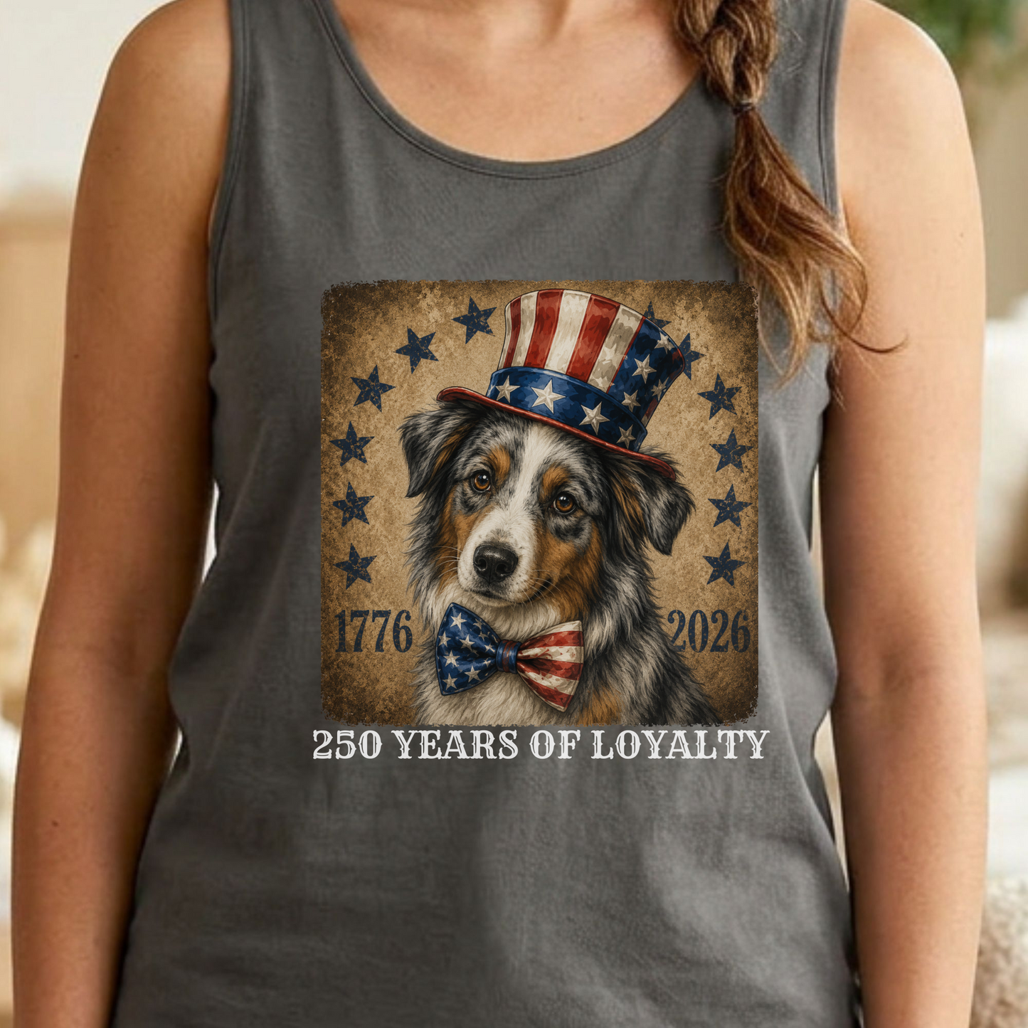 Australian Shepherd Patriotic Tank Top, 250 Years of Loyalty