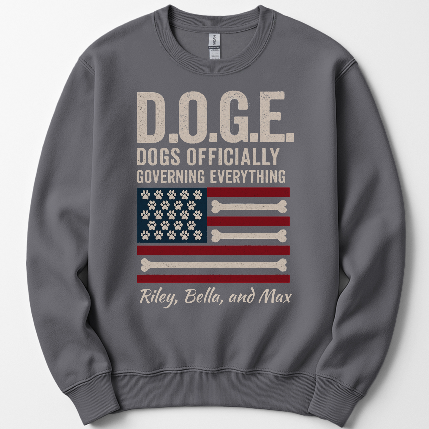 Personalized Dog Lover Crewneck, Funny Patriotic D.O.G.E. Sweatshirt