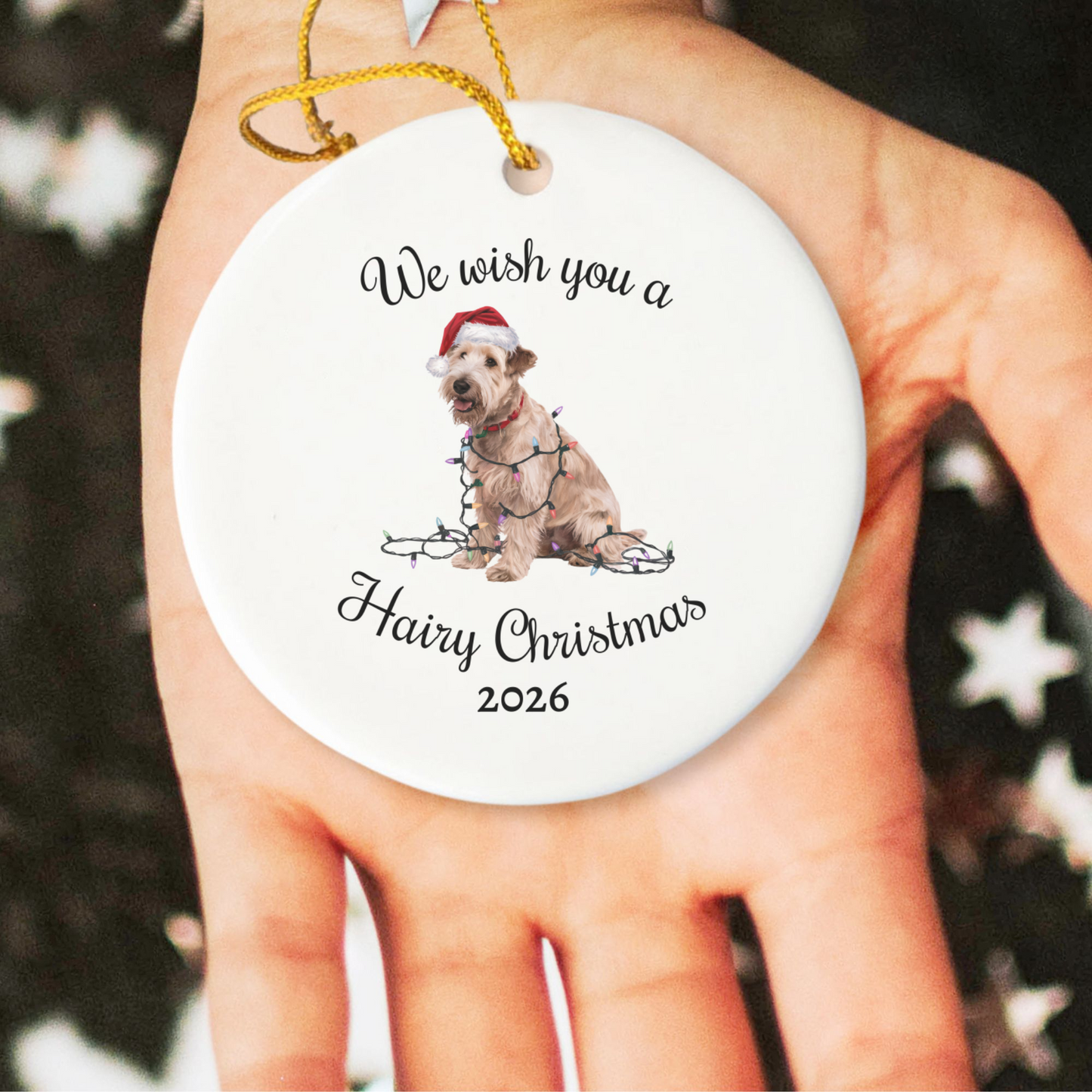 Christmas Soft Coated Wheaten Terrier Ornament, Christmas Lights Dog Keepsake