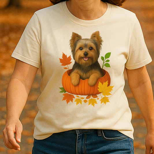 Yorkshire Terrier Pumpkin Shirt, Cute Fall Dog Lover Tee on Comfort Colors 1717