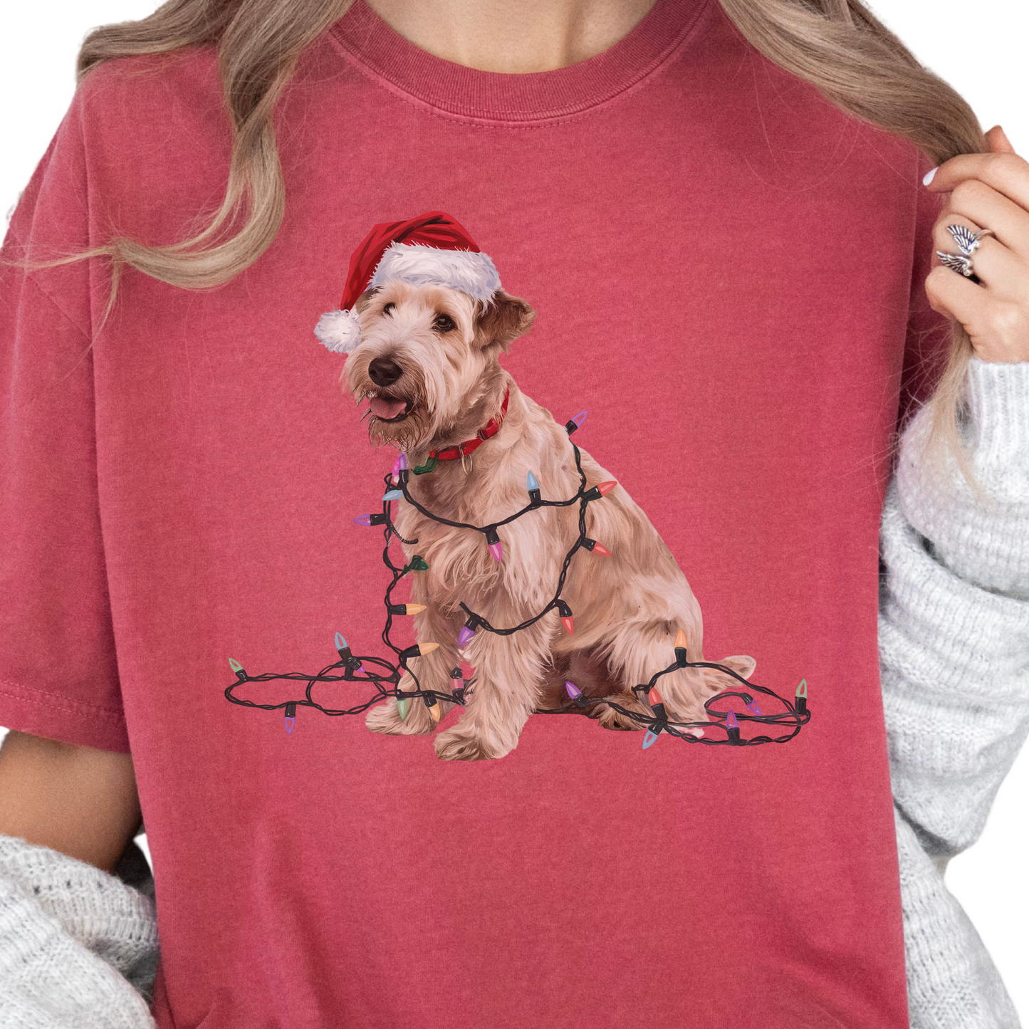 Christmas Soft Coated Wheaten Terrier Shirt, Christmas Lights Dog Tee, Christmas Dog, Terrier Mom Tee, Gift for Dog Lover, Terrier Tee