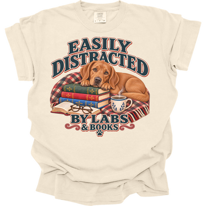 Fox Red Lab Shirt, Easily Distracted by Labs and Books, Labrador Mom Book Lover Tee