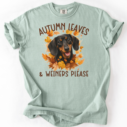 Black & Tan Dachshund Mom Fall Shirt, Autumn Leaves and Dachshunds Please