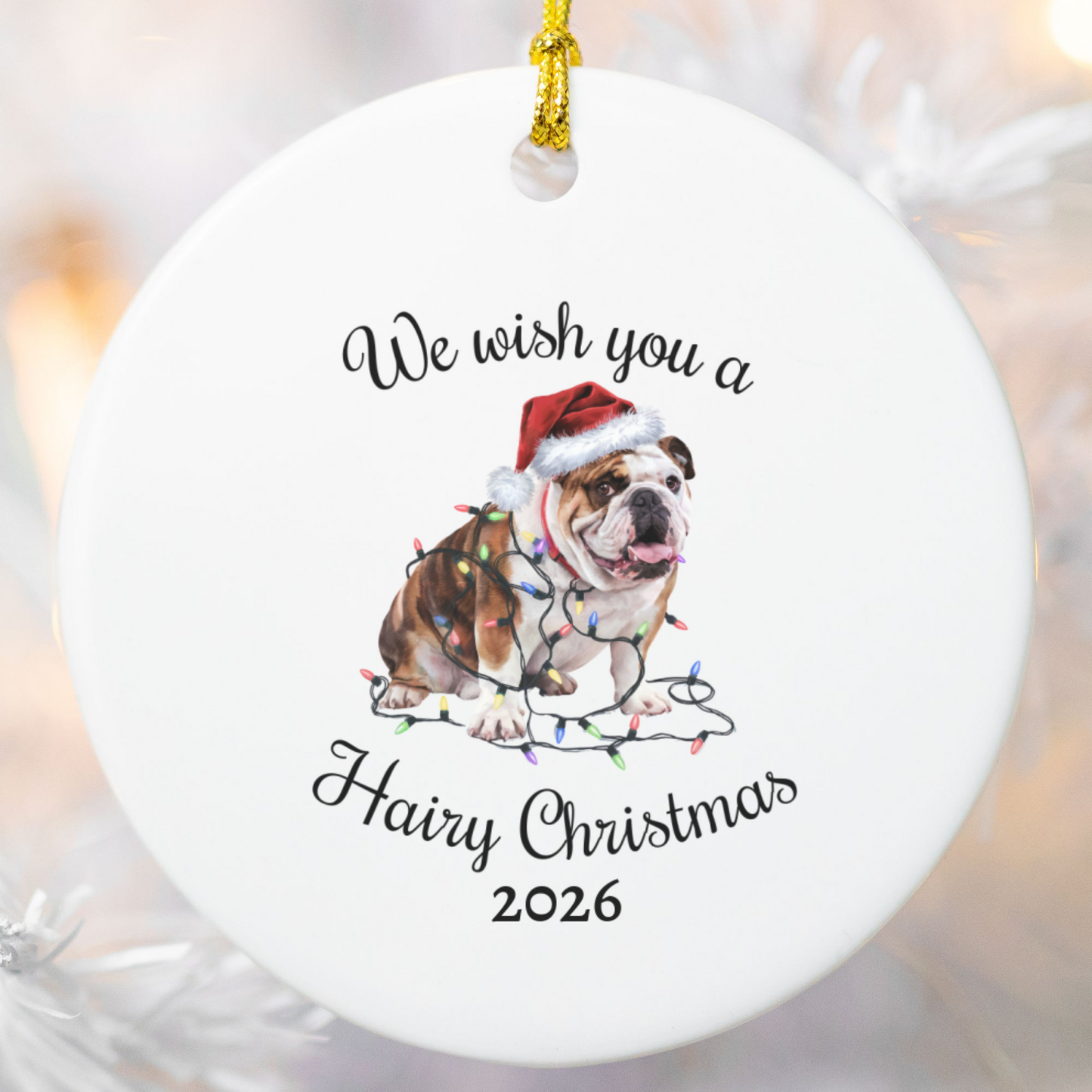 Christmas Bulldog Ornament, Bulldog Mom, Christmas Lights Dog Keepsake, Christmas Dog, Gift For Dog Lover, Bulldog