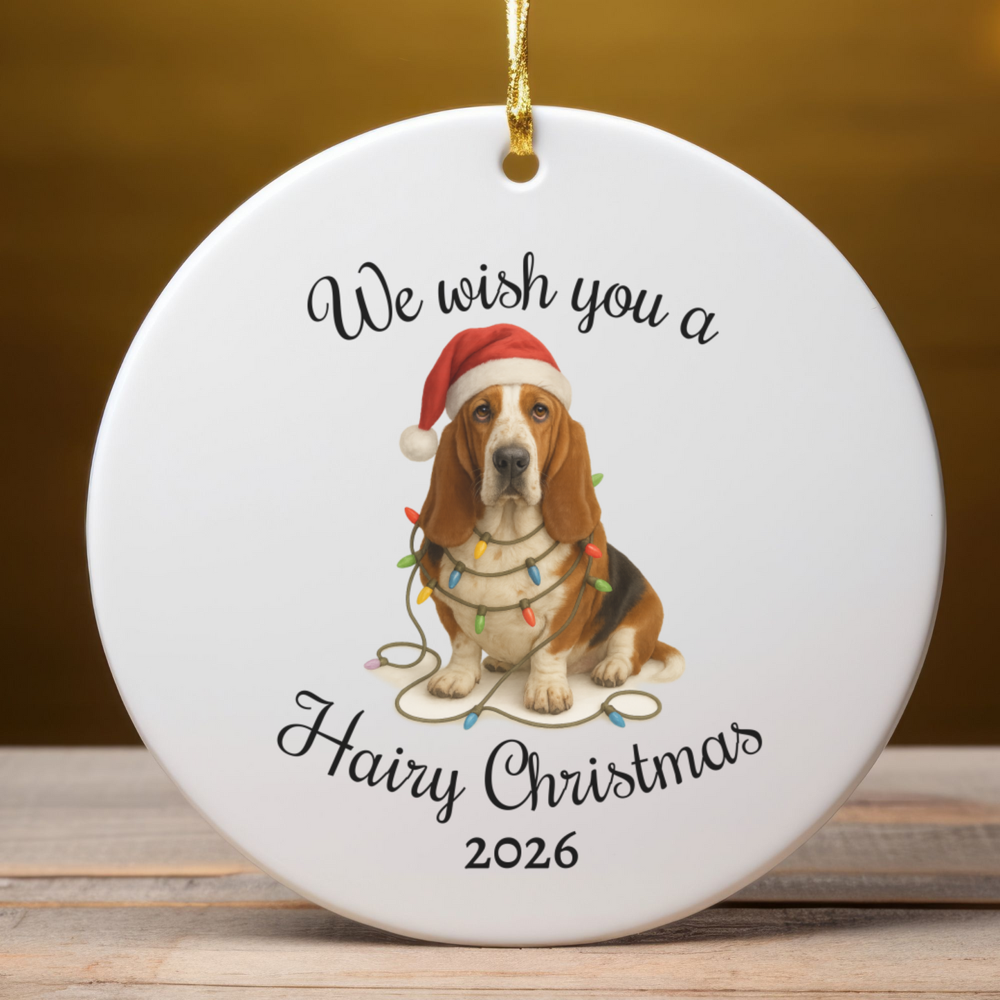 Christmas Basset Hound Ornament, Christmas Keepsake, Dog Lover Gift, Custom Date Dog Ornament, Funny Basset Decor, Pet Christmas Decoration