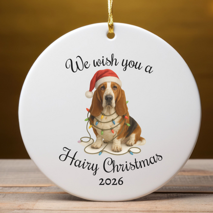 Christmas Basset Hound Ornament, Christmas Keepsake, Dog Lover Gift, Custom Date Dog Ornament, Funny Basset Decor, Pet Christmas Decoration