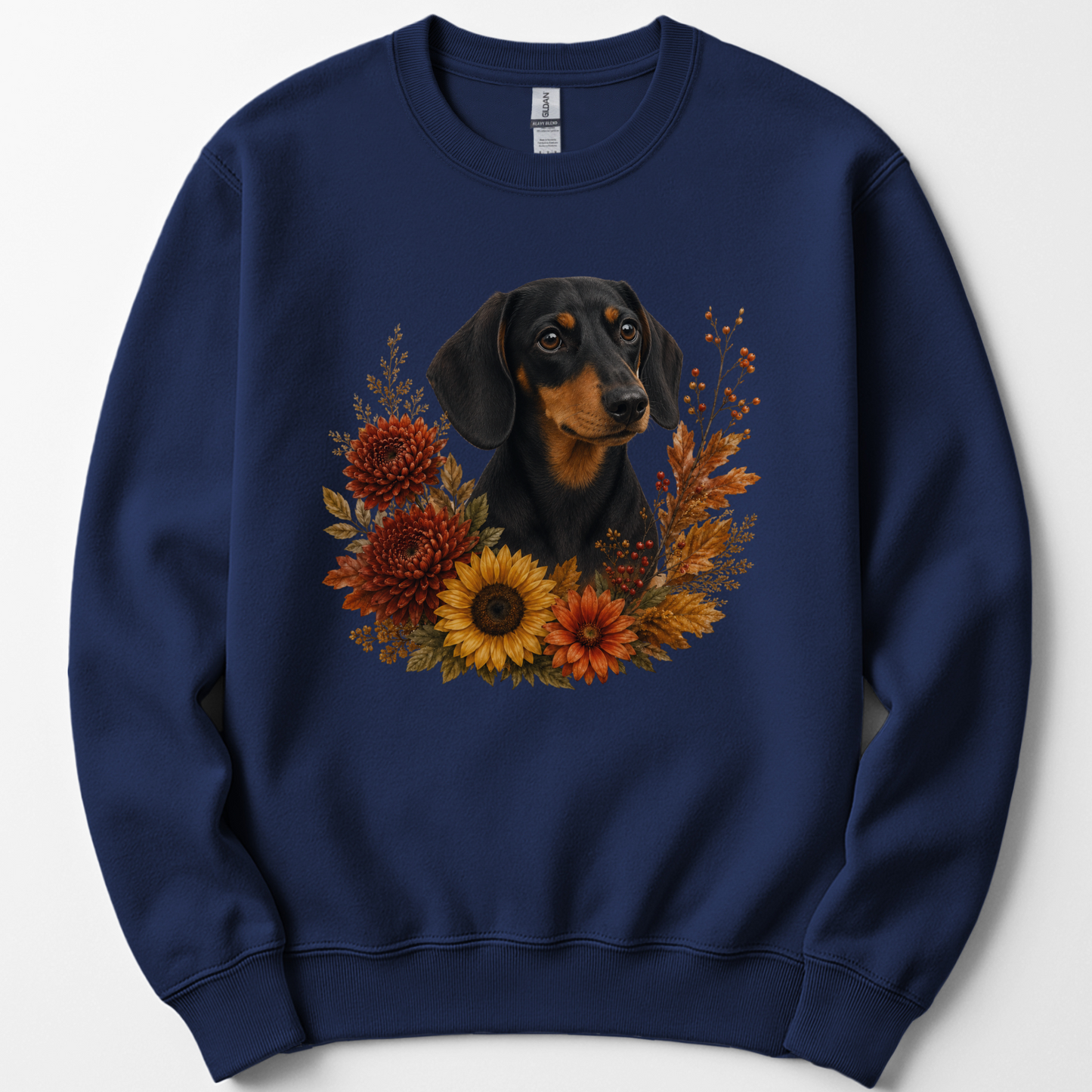Black and Tan Dachshund Autumn Floral Sweatshirt Cozy Fall Dog Lover Gift Botanical Crewneck Pullover