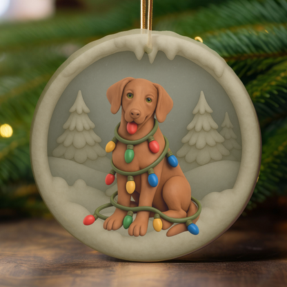 Vizsla Christmas Ornament, Personalized Vizsla Puppy with Holiday Lights, Custom Dog Lover Gift, Tree Decoration