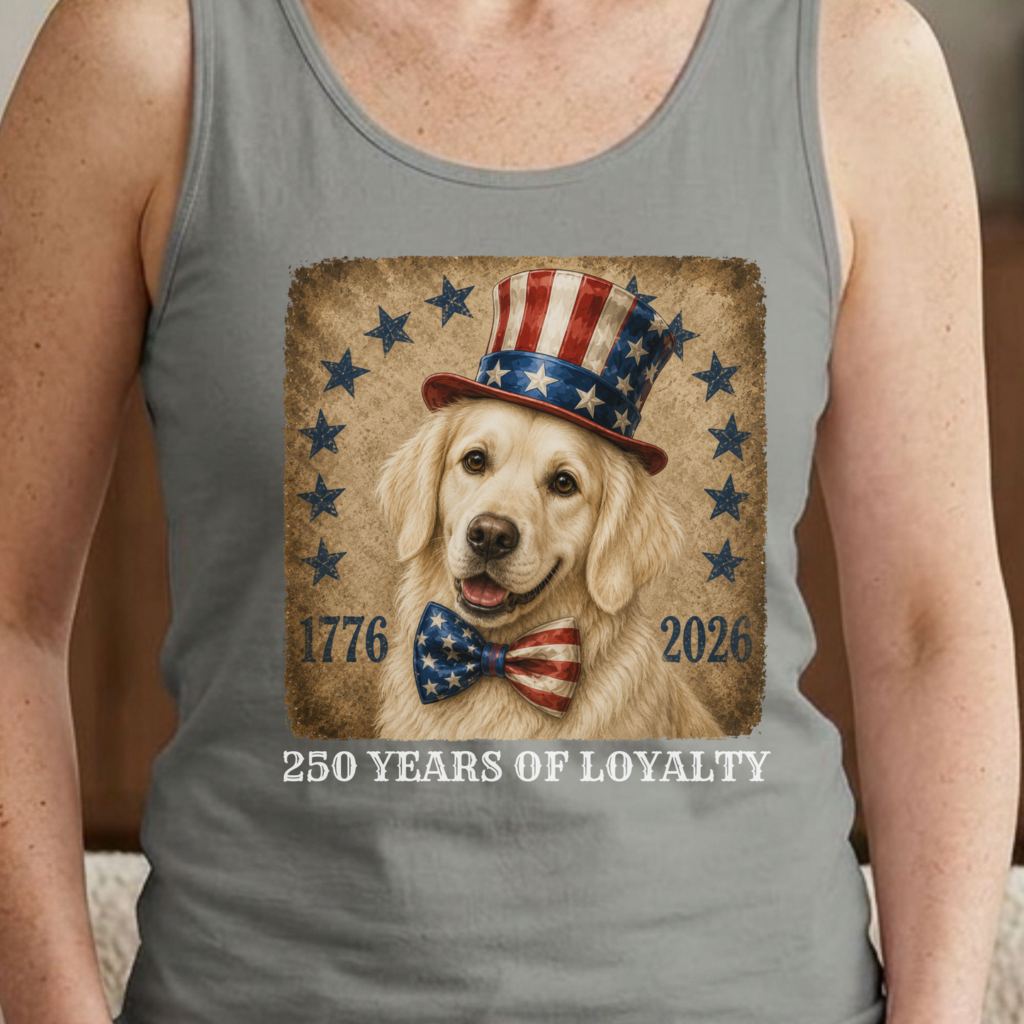English Cream Golden Patriotic Tank Top, 250 Years of Loyalty