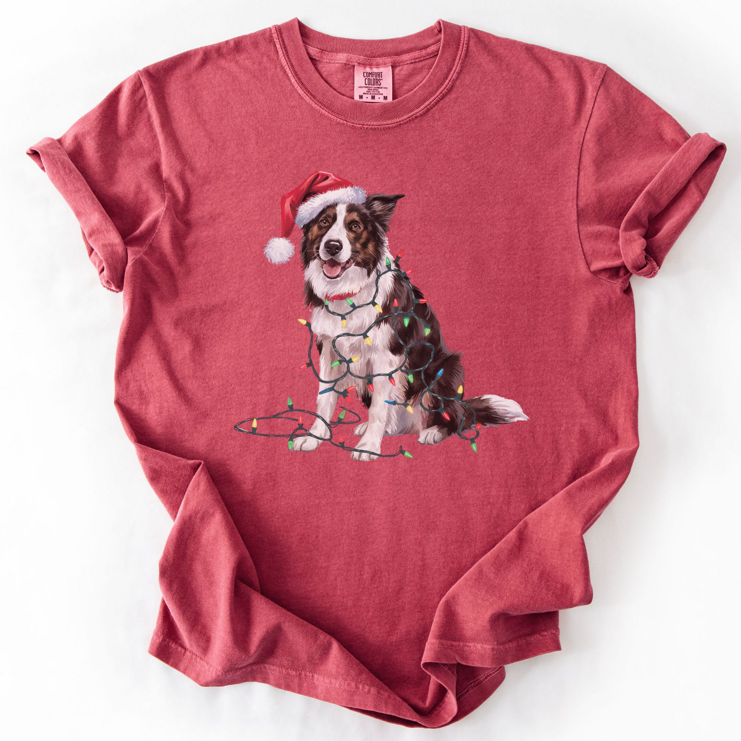 Christmas Border Collie Shirt, Christmas Lights Dog Tee, Christmas Dog Tee, Border Collie Mom Tshirt, Gift for Dog Lover, Border Collie