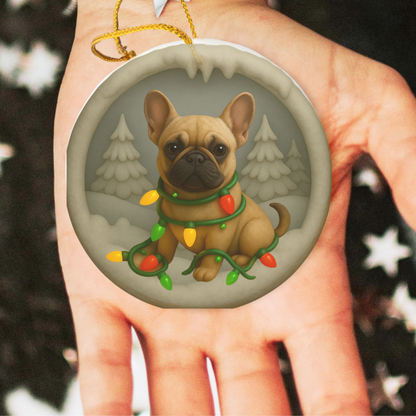 Personalized French Bulldog Christmas Ornament, Custom Frenchie with Holiday Lights Keepsake