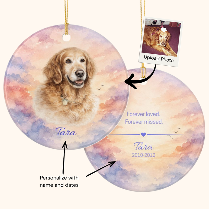 Personalized Pet Memorial Ornament, Custom Dog Photo Forever Loved Remembrance Keepsake