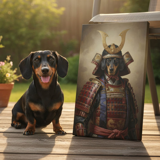 Personalized Samurai Dog Portrait on Canvas, Custom Pet Art