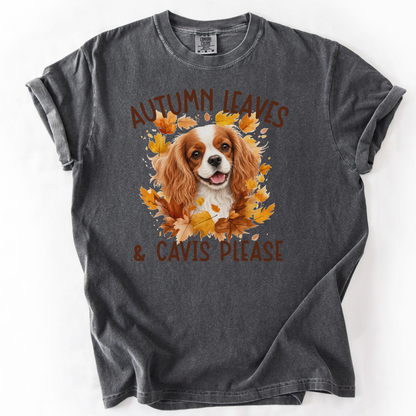 Blenheim Cavalier Mom Fall Shirt, Autumn Leaves & Cavaliers Please