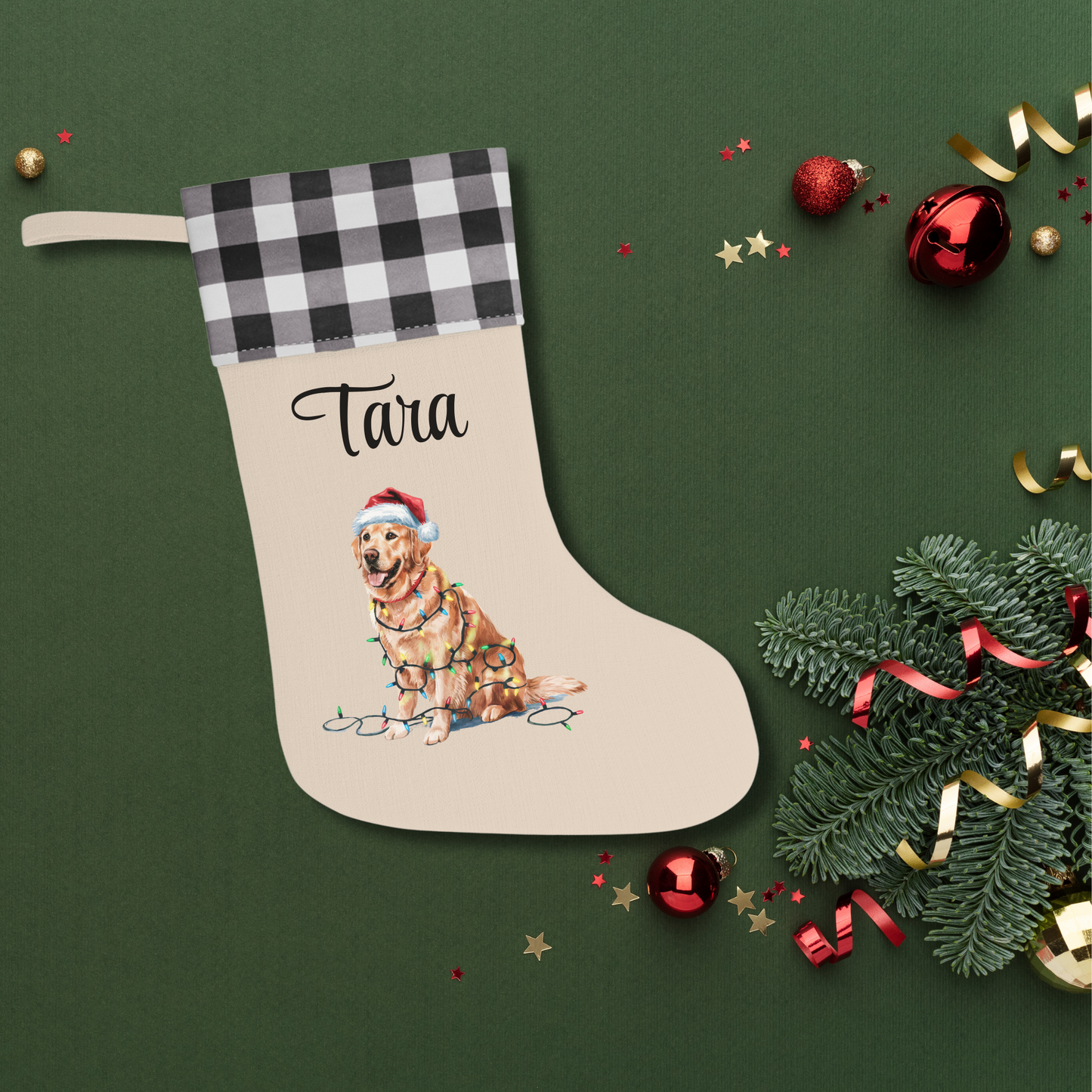Personalized Golden Retriever Christmas Stocking, Holiday Decor Gift for Pet Lovers