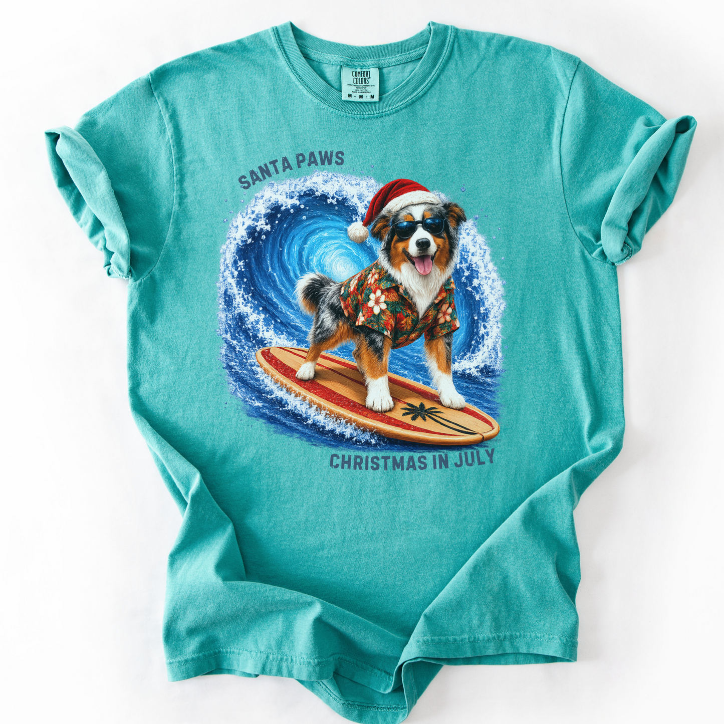 Christmas in July Gift for Australian Shepherd Lovers, Santa Paws Beach Shirt