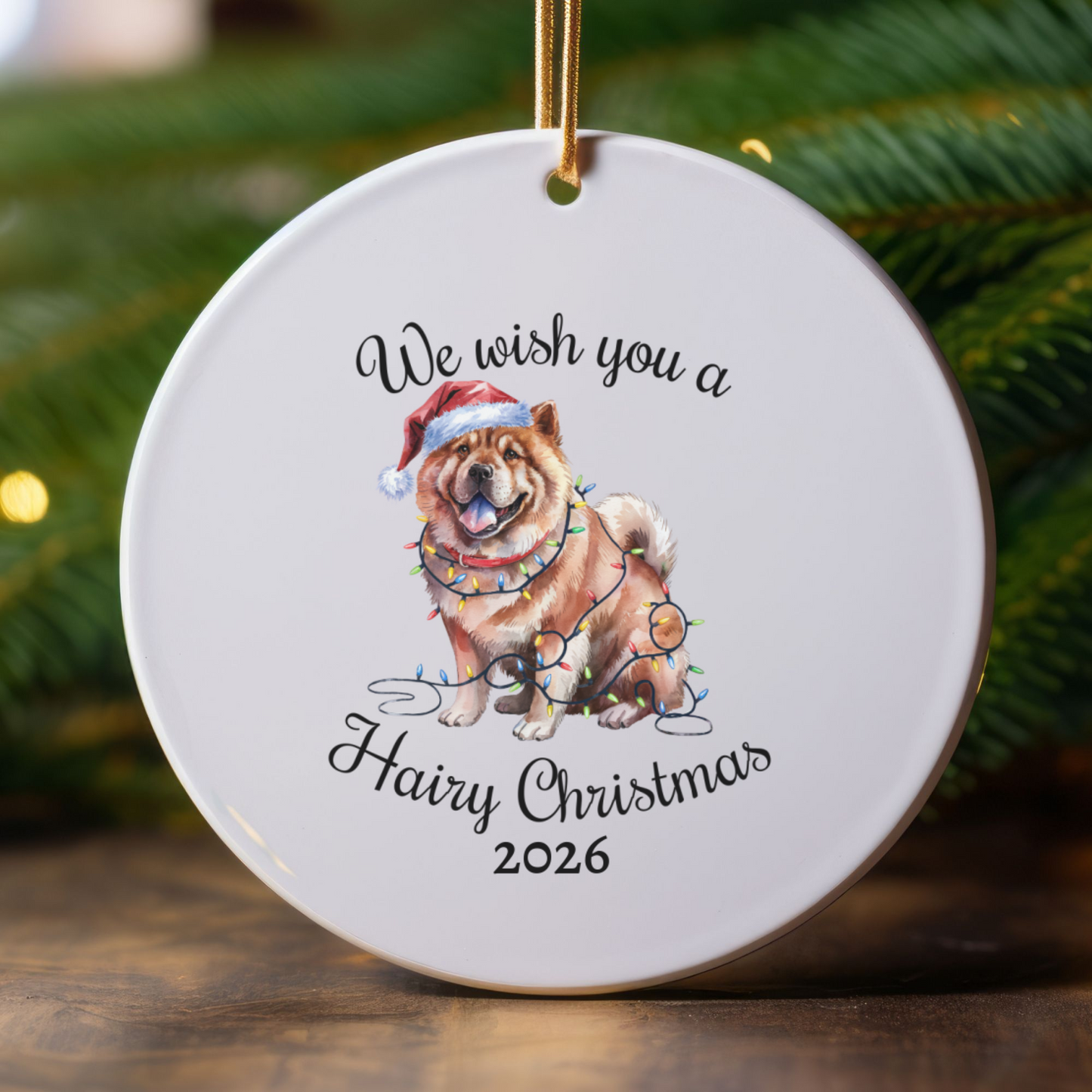 Christmas Chow Chow Ornament, Christmas Lights Dog Keepsake