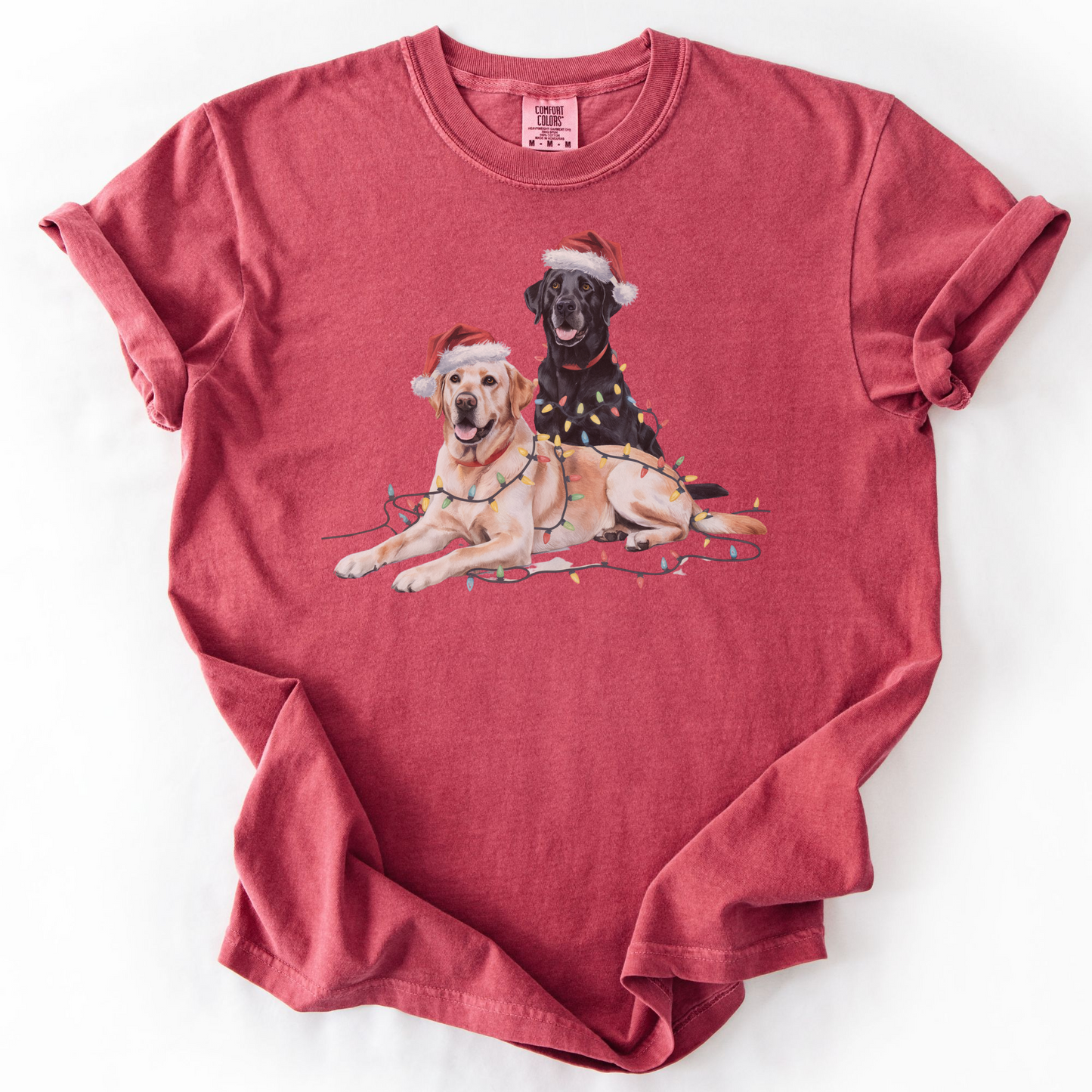 Christmas Labs Shirt, Cute Black and Yellow Labrador Retriever in Santa Hats & Lights, Holiday Dog Lover Gift, Funny Christmas Dog Tee