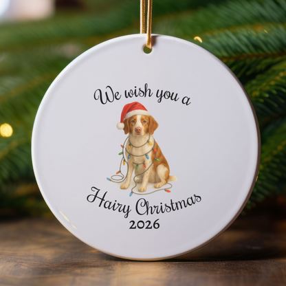 Brittany Spaniel Ornament, Personalized Dog Holiday Keepsake, Ceramic Christmas Decoration, Custom Date, Pet Lover Gift