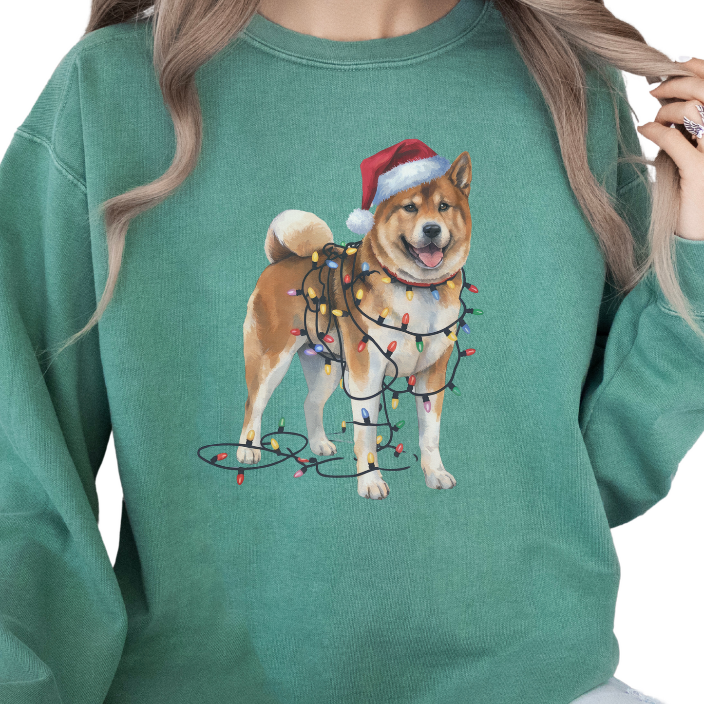 Christmas Akita Dog Sweatshirt, Holiday Lights Akita Mom Apparel