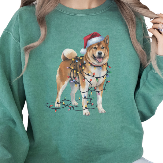 Christmas Akita Dog Sweatshirt, Holiday Lights Akita Mom Apparel