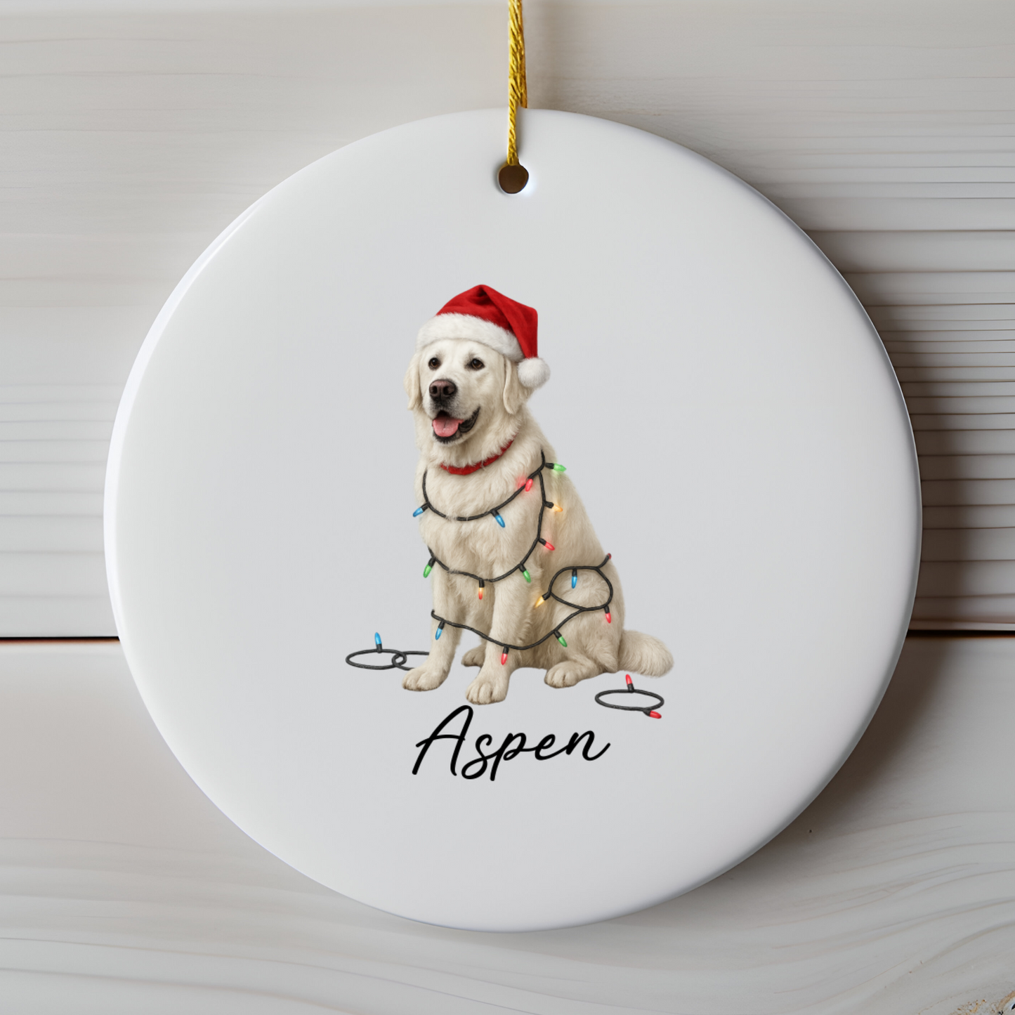 Personalized English Cream Golden Retriever Christmas Lights Ornament