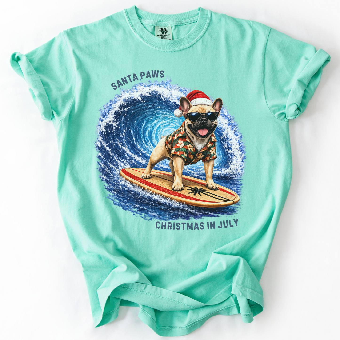 Christmas in July Gift for French Bulldog Lovers, Santa Paws Beach Shirt