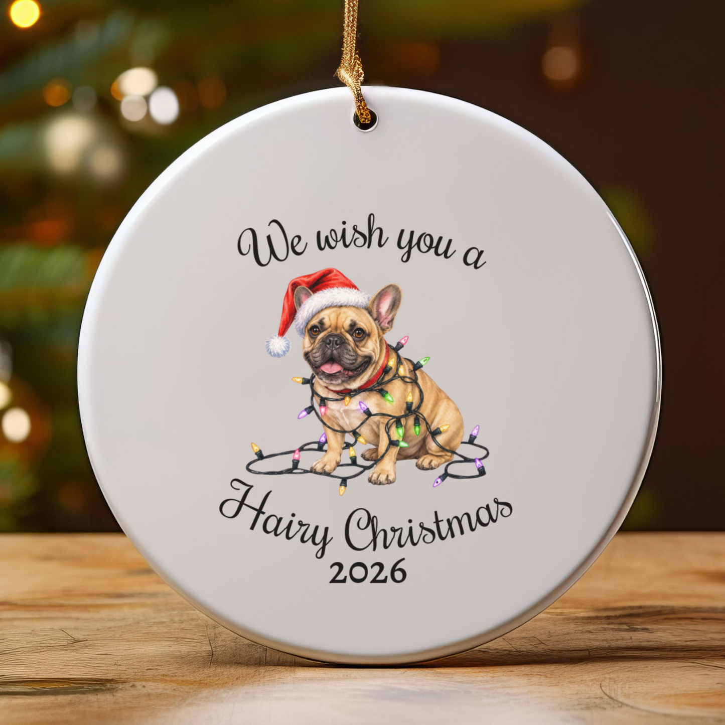Christmas Fawn French Bulldog Ornament, Frenchie Mom, Christmas Lights Dog Keepsake, Christmas Dog, Gift For Dog Lover