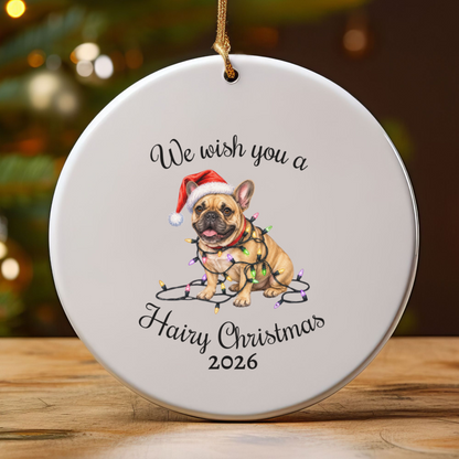 Christmas Fawn French Bulldog Ornament, Frenchie Mom, Christmas Lights Dog Keepsake, Christmas Dog, Gift For Dog Lover