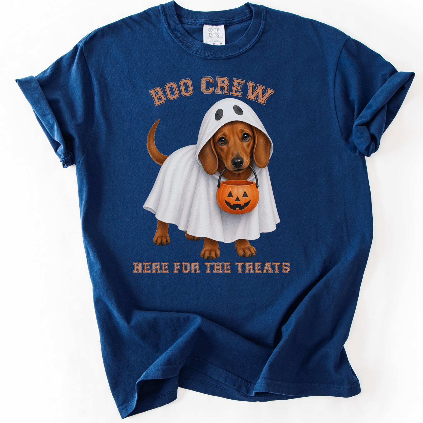 Red Dachshund Boo Crew Halloween Shirt, Here for the Treats Dog Mom Tee