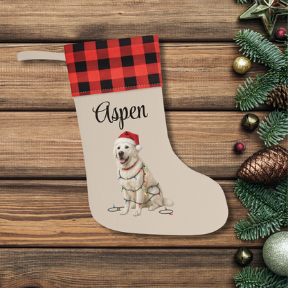 Personalized English Cream Golden Retriever Christmas Stocking, Custom Dog Name Stocking, Golden Retriever Lover Gift, Holiday Mantel Decor