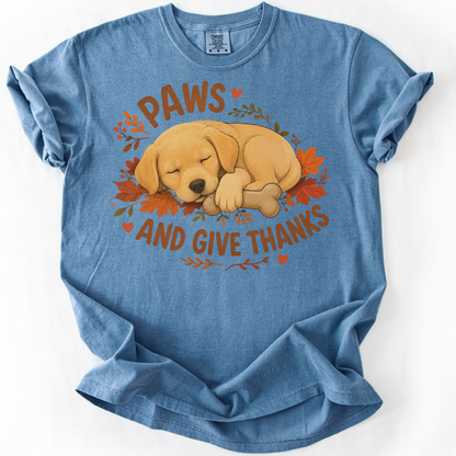 Yellow Lab Thanksgiving Shirt, Paws Give Thanks Tee, Fall Labrador Retriever Lover Gift