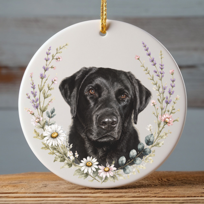 Personalized Pet Memorial Ornament, Custom Wildflower Dog Photo Forever Loved Keepsake