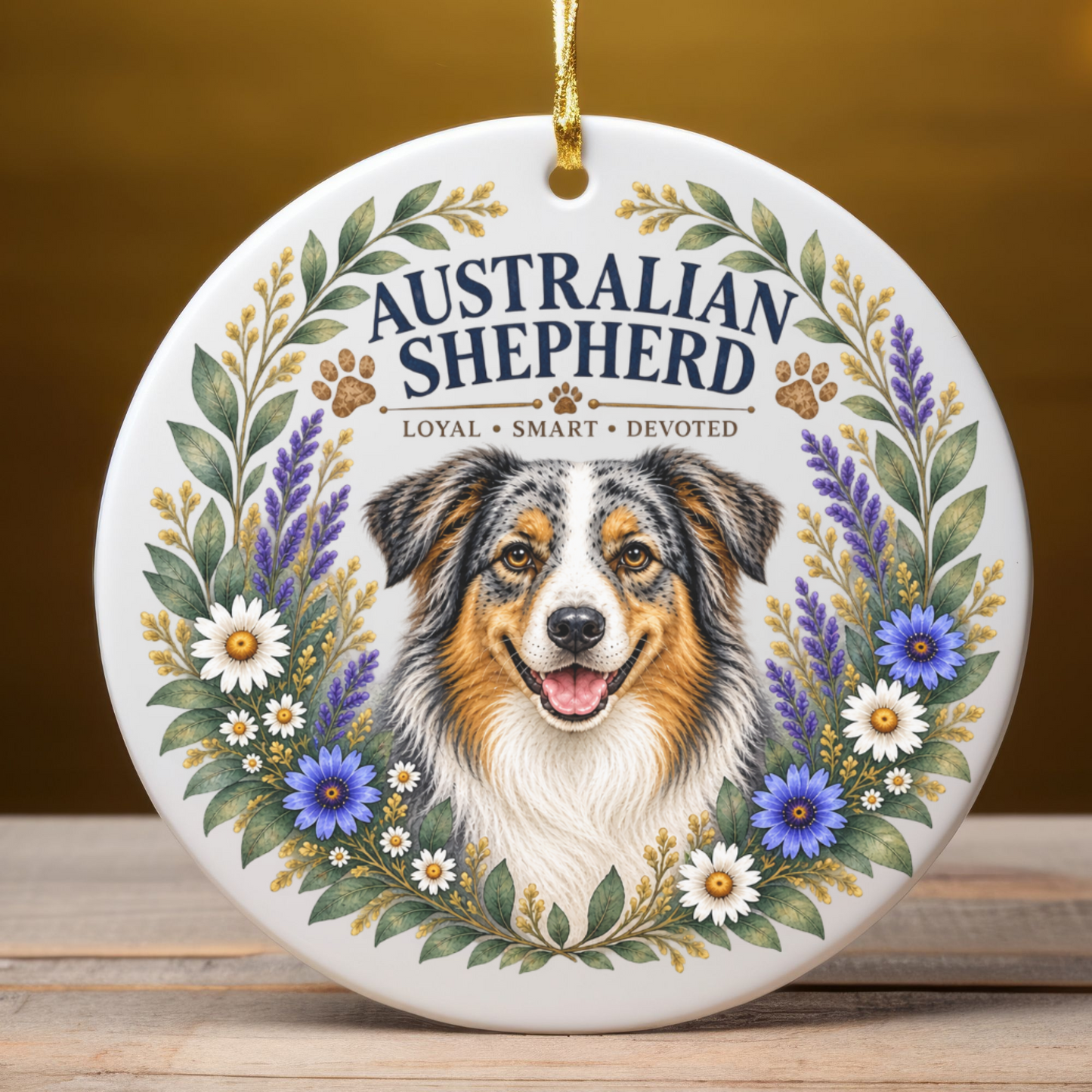Australian Shepherd Ornament, Aussie Dog Lover Gift, Floral Breed Keepsake, Dog Mom Gift