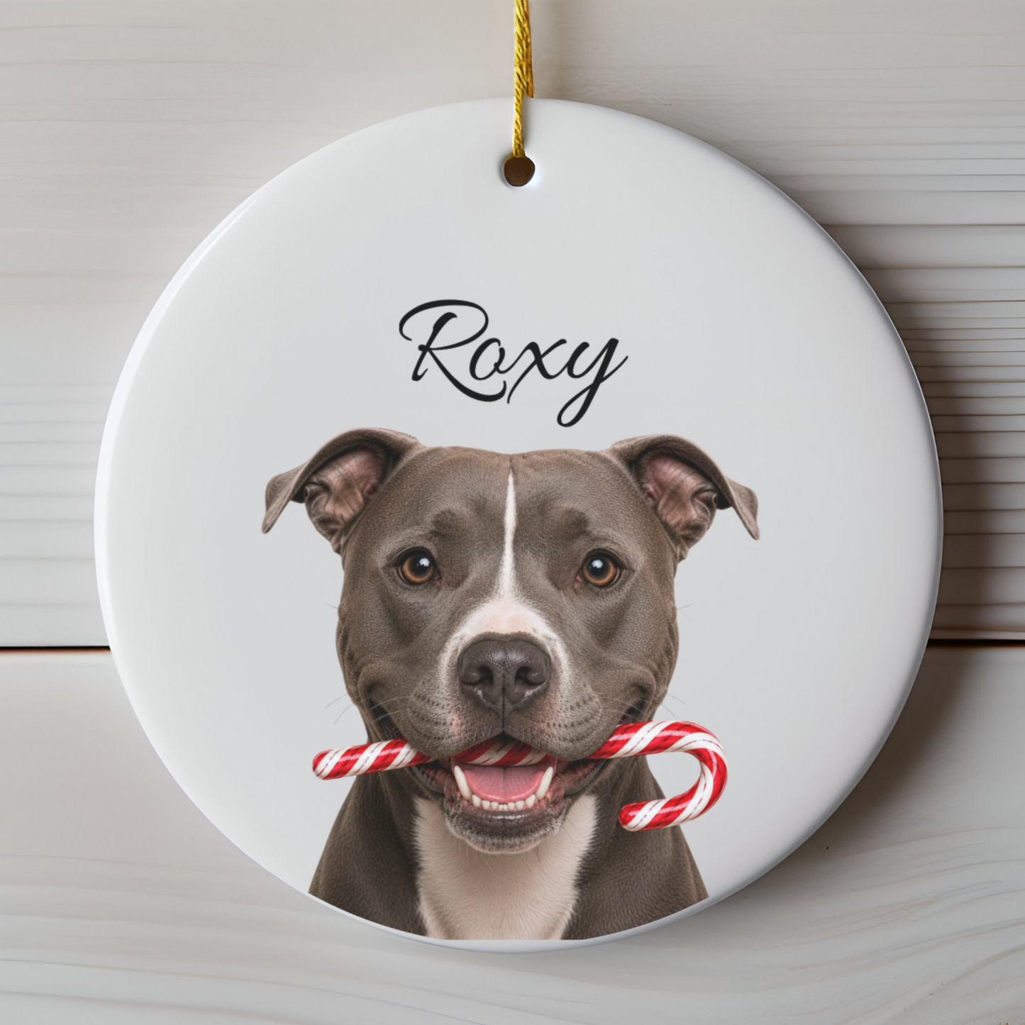 Personalized Pitbull Candy Cane Ornament
