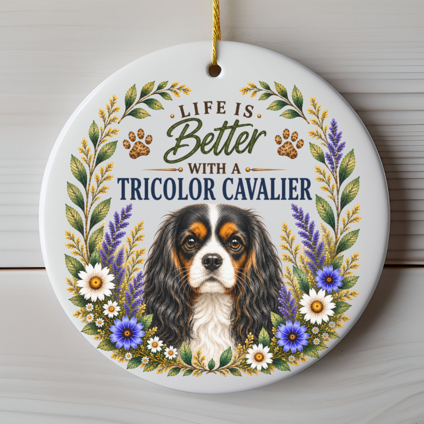 Tricolor Cavalier Ornament, Cavalier King Charles Spaniel Gift, Dog Mom Keepsake, Cavalier Lover Gift
