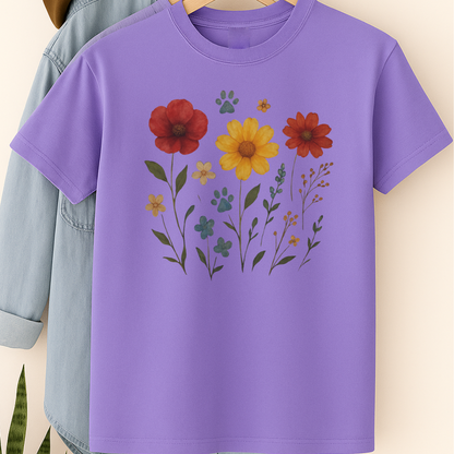 Wildflower Paw Print Shirt Dog Mom Boho Floral Tee Nature-Inspired Pet Lover Gift Watercolor Garden Dog T-Shirt Dog Mothers Day T-Shirt