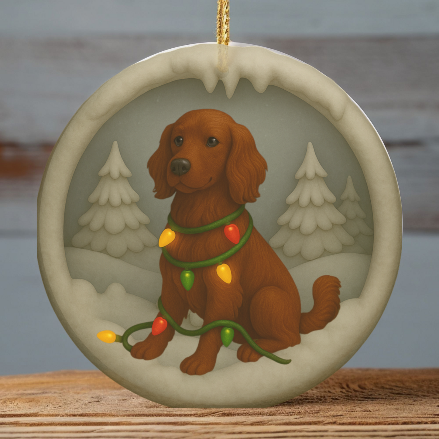 Personalized Irish Setter Christmas Ornament, 3D Clay-Style Dog Keepsake with Lights