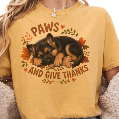 German Shepherd Thanksgiving Shirt, Paws Give Thanks Tee, Fall German Shepherd Lover Gift