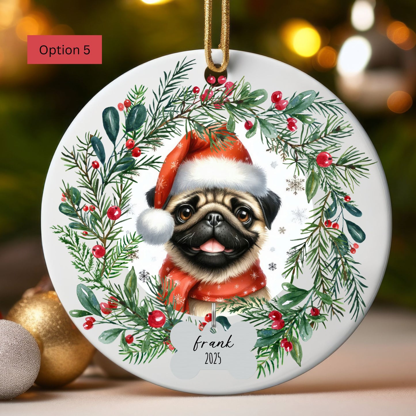 Personalized Pug Christmas Ornament