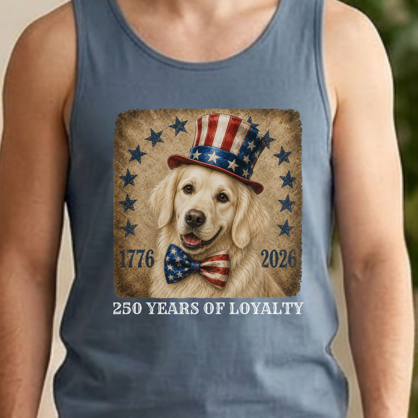 English Cream Golden Patriotic Tank Top, 250 Years of Loyalty