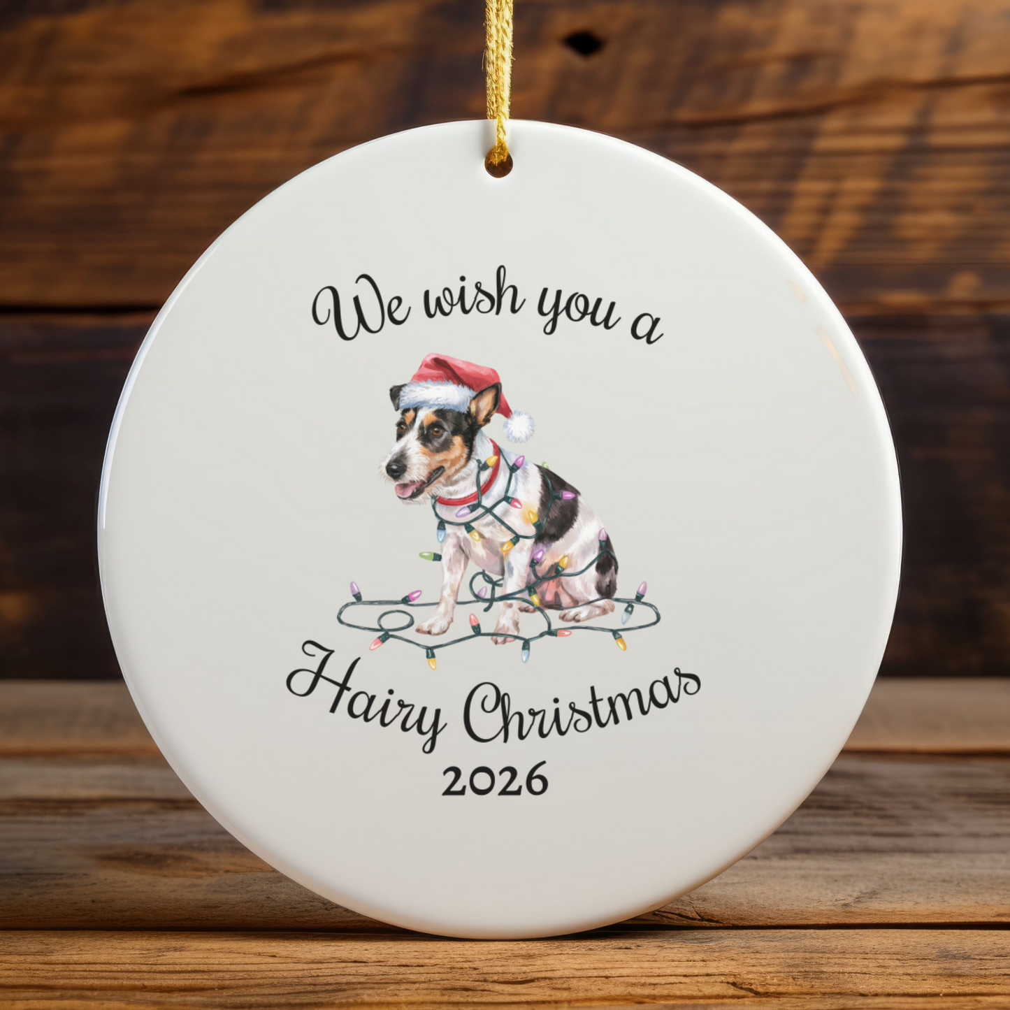 Christmas Rat Terrier Ornament, Christmas Lights Dog Keepsake