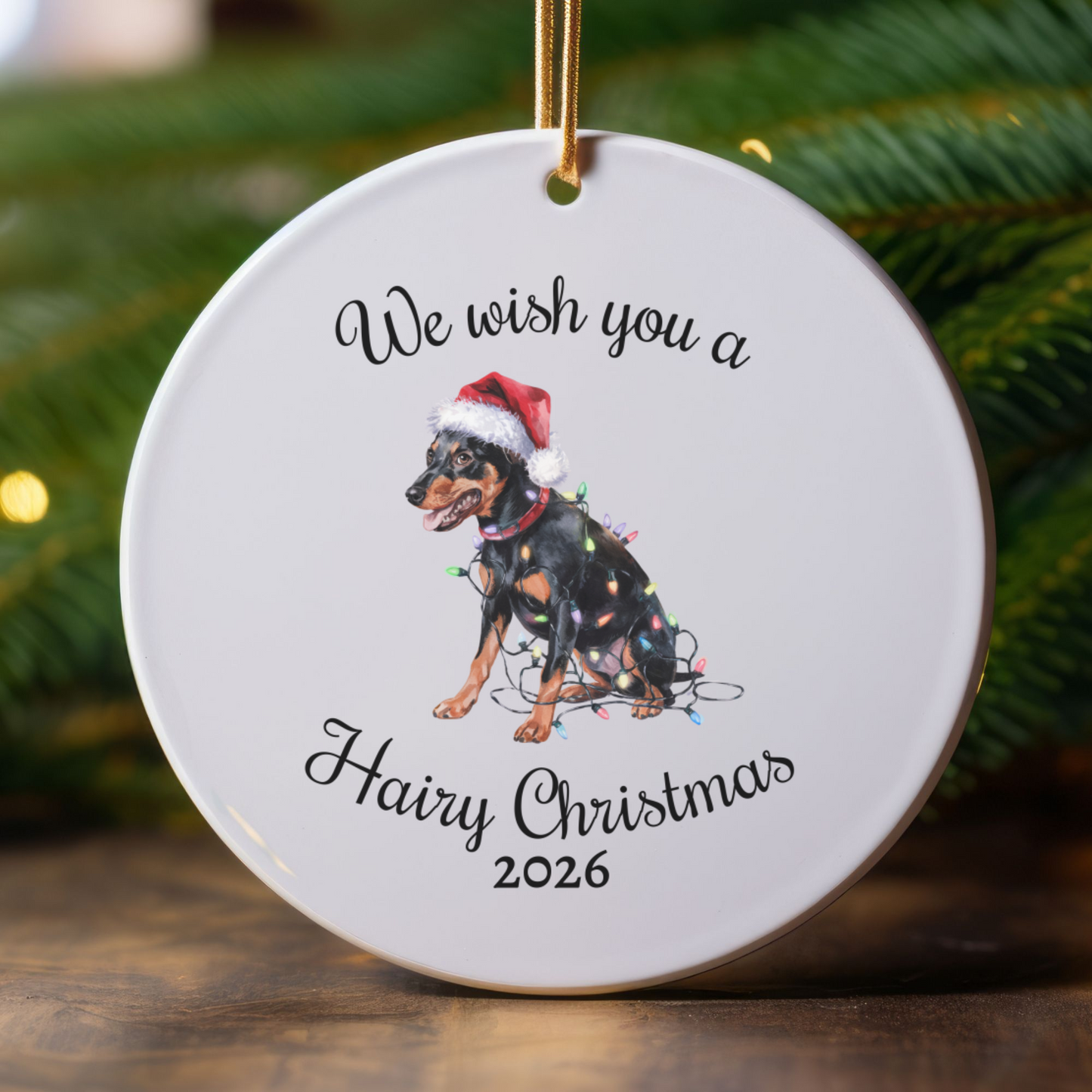 Christmas Miniature Pinscher Ornament, Christmas Lights Dog Keepsake