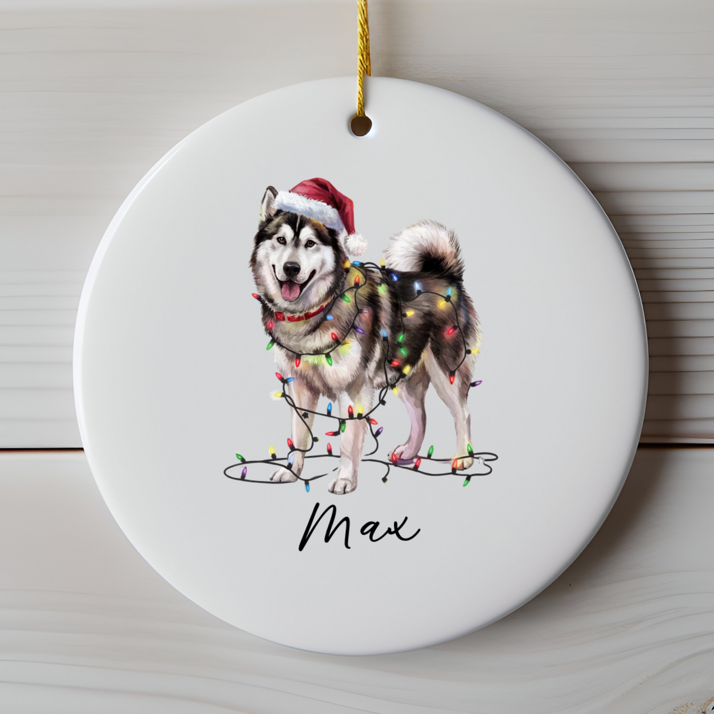 Personalized Alaskan Malamute Christmas Ornament, Dog Name Decor, Ceramic Pet Gift