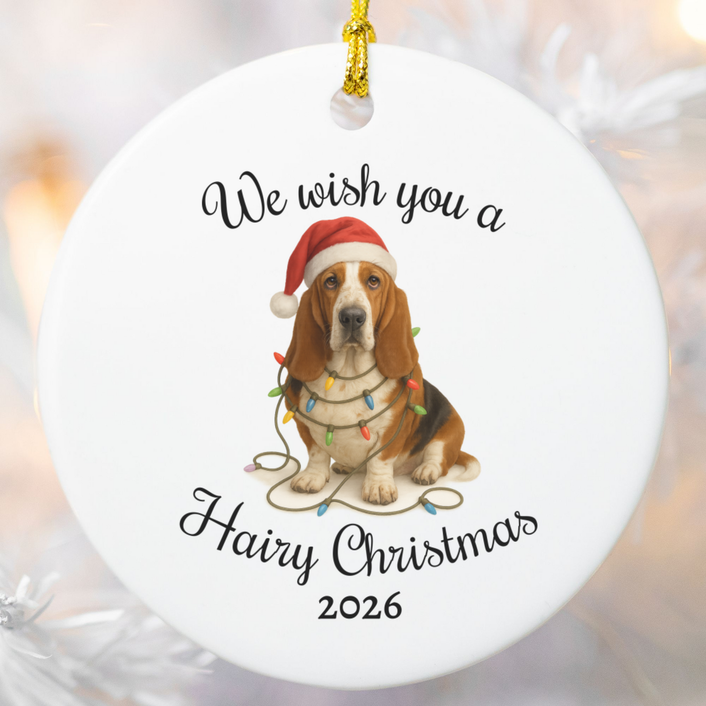 Christmas Basset Hound Ornament, Christmas Keepsake, Dog Lover Gift, Custom Date Dog Ornament, Funny Basset Decor, Pet Christmas Decoration