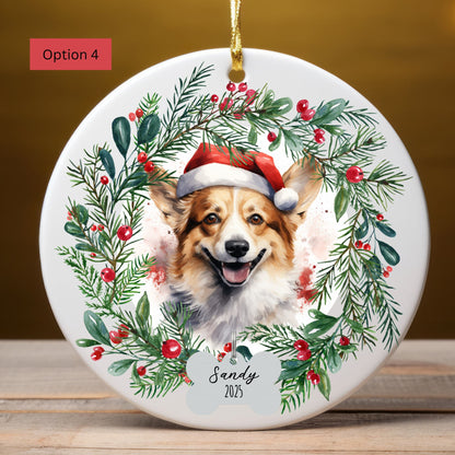 Personalized Corgi Wreath Ornament