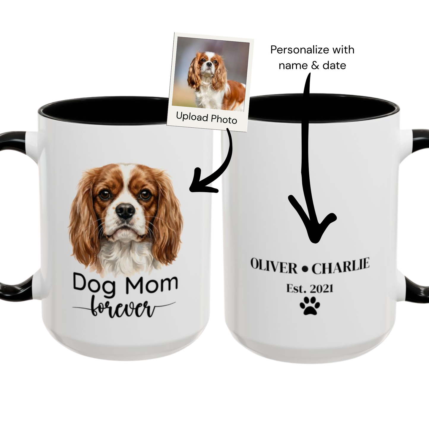 Personalized Gift for Cavalier Dog Mom with Dog Names, Custom Cavalier King Charles Spaniel Mug
