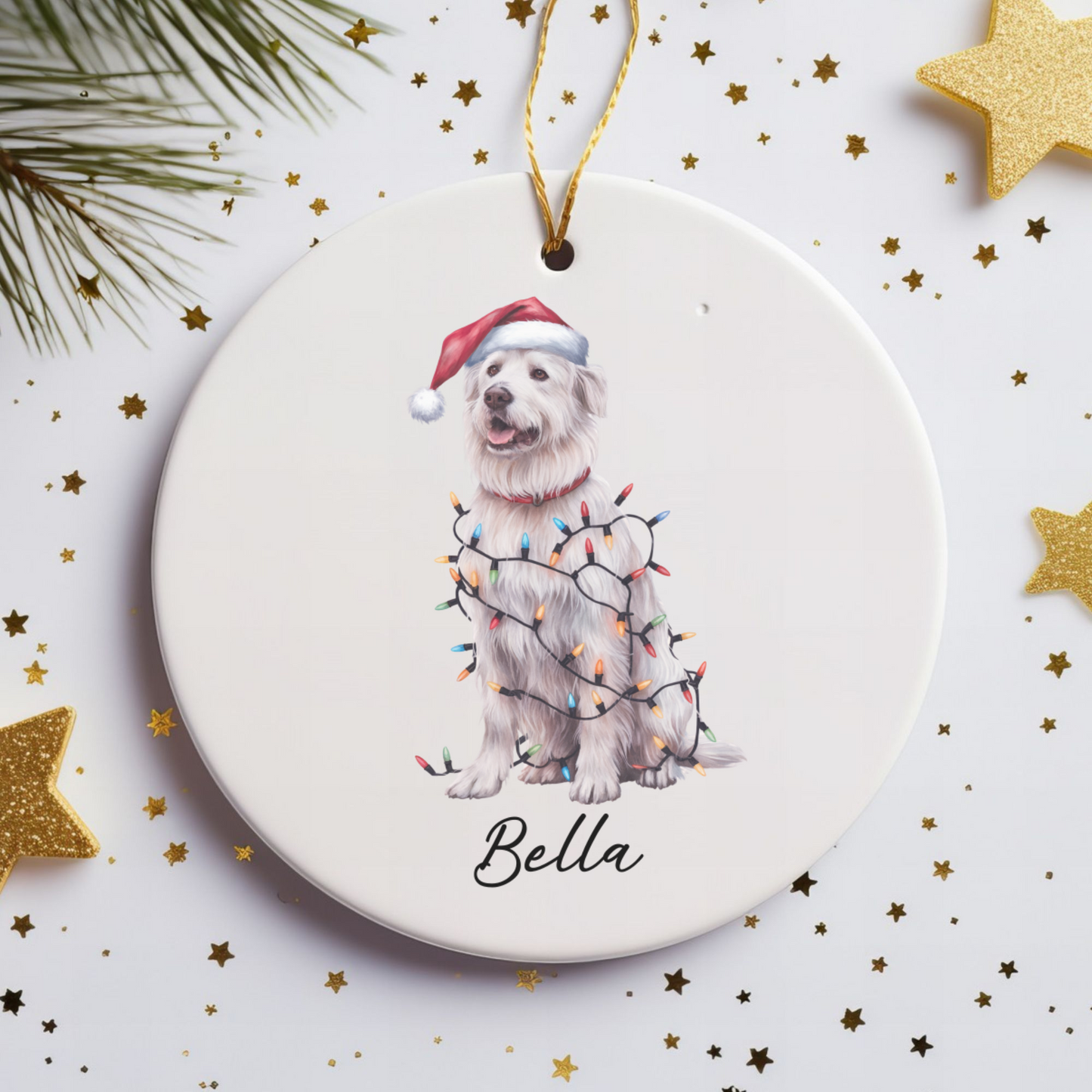 Personalized Kuvasz Dog Ornament: Ceramic Pet Christmas Keepsake with Lights