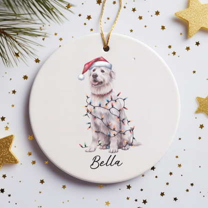Personalized Kuvasz Dog Ornament: Ceramic Pet Christmas Keepsake with Lights