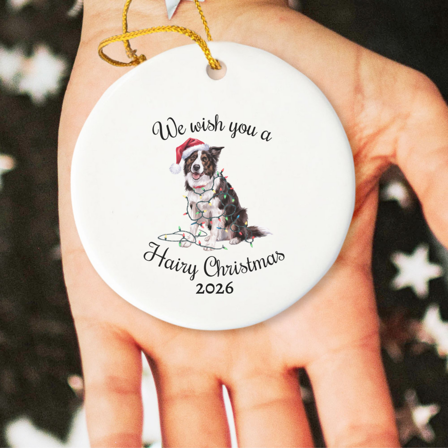 Christmas Border Collie Ornament, Border Collie Mom, Christmas Lights Dog Keepsake, Christmas Dog, Gift For Dog Lover, Border Collie